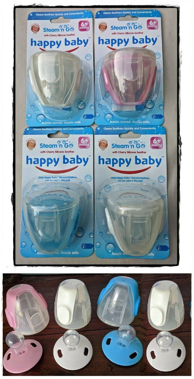 3 x 4 Pack (12) - Happy Baby Steam n Go Cherry Silicone Soother