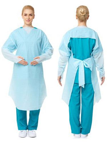 30 Pcs Disposable PPE Gown Protective Workwear Suit Thumb Hook Sleeve Coverall Apron Blue Medical Cleaning Painting
