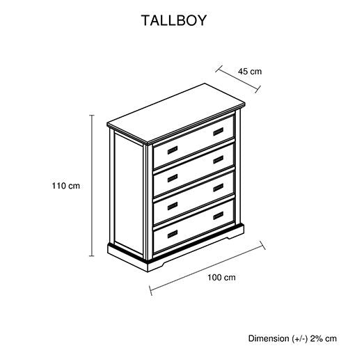 Storage Bedroom Suite Drawers Miami White Colour with Tallboy in Queen