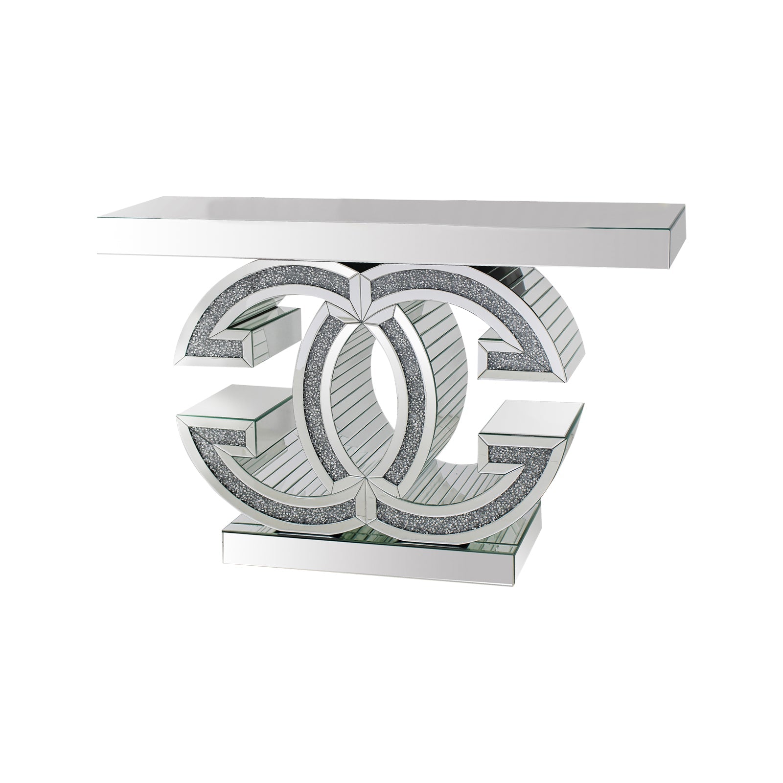 Hall Table MDF & Mirror & Crushed Acrylic Diamonds Silver Colour