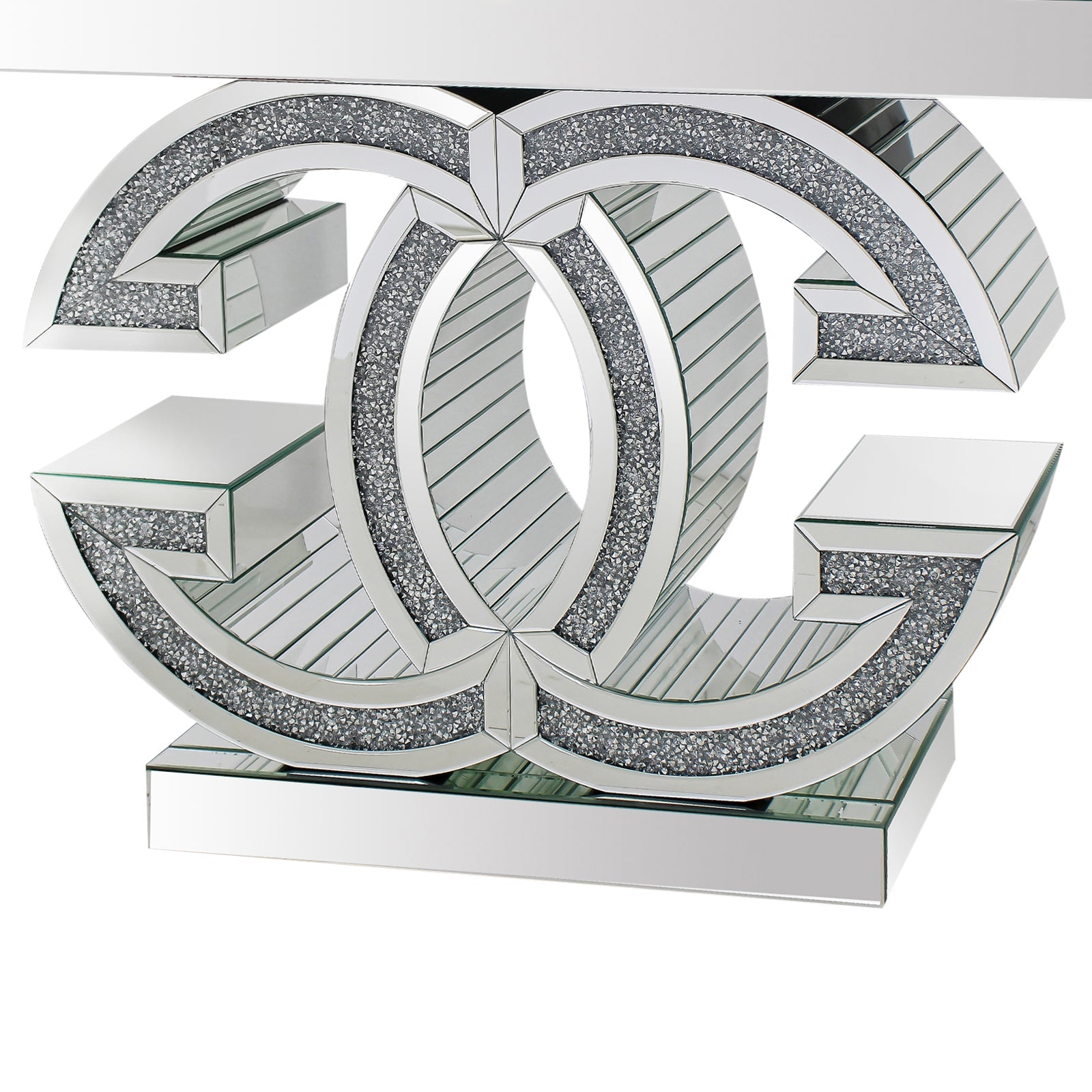 Hall Table MDF & Mirror & Crushed Acrylic Diamonds Silver Colour