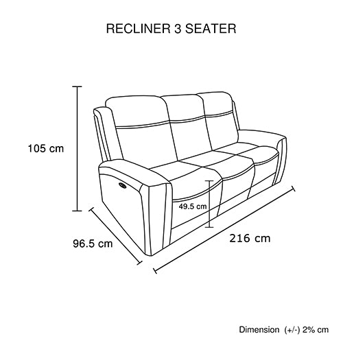 3 Seater Electric Leather/PVC Black Recliner