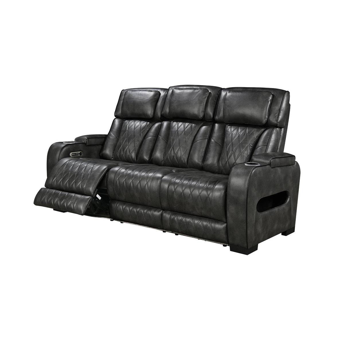 3-2-1 Seater Electric Air Leather Dark Grey Recliner Set
