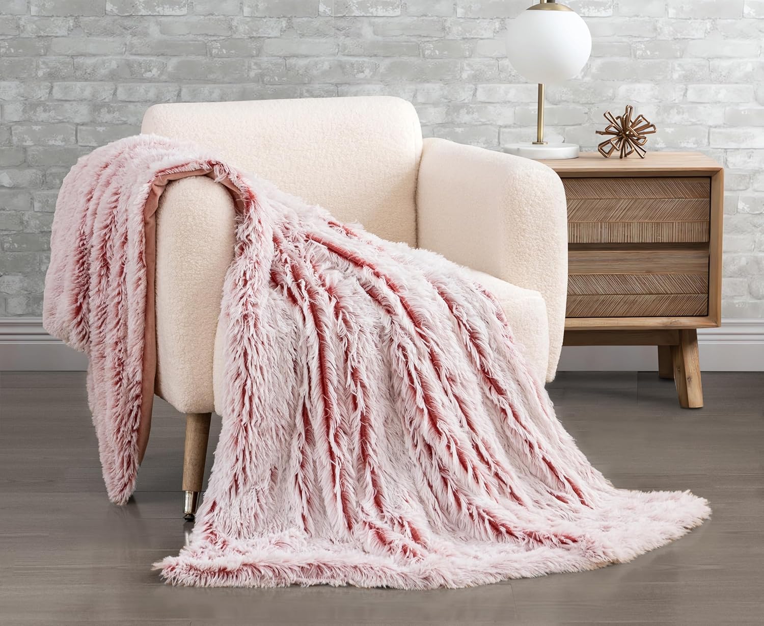Double Sided Fx Fur Shaggy Throw Blanket - Rose