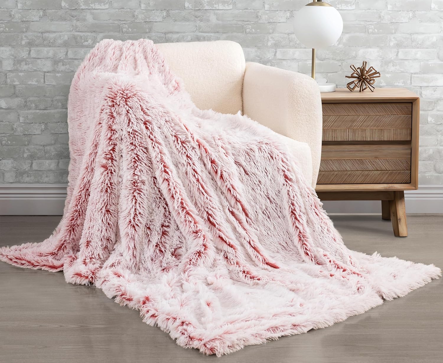 Double Sided Fx Fur Shaggy Throw Blanket - Rose