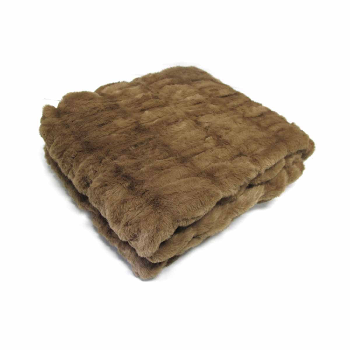 Harper Soft Ruched Pattern Faux Fur Throw Rug 127 x 152 cm Brown