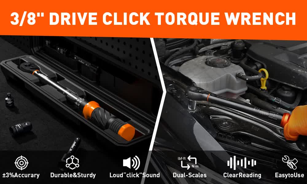 4Pc 3/8" Drive Click Torque Wrench Ratchet Socket Adaptor Extension WorkShop