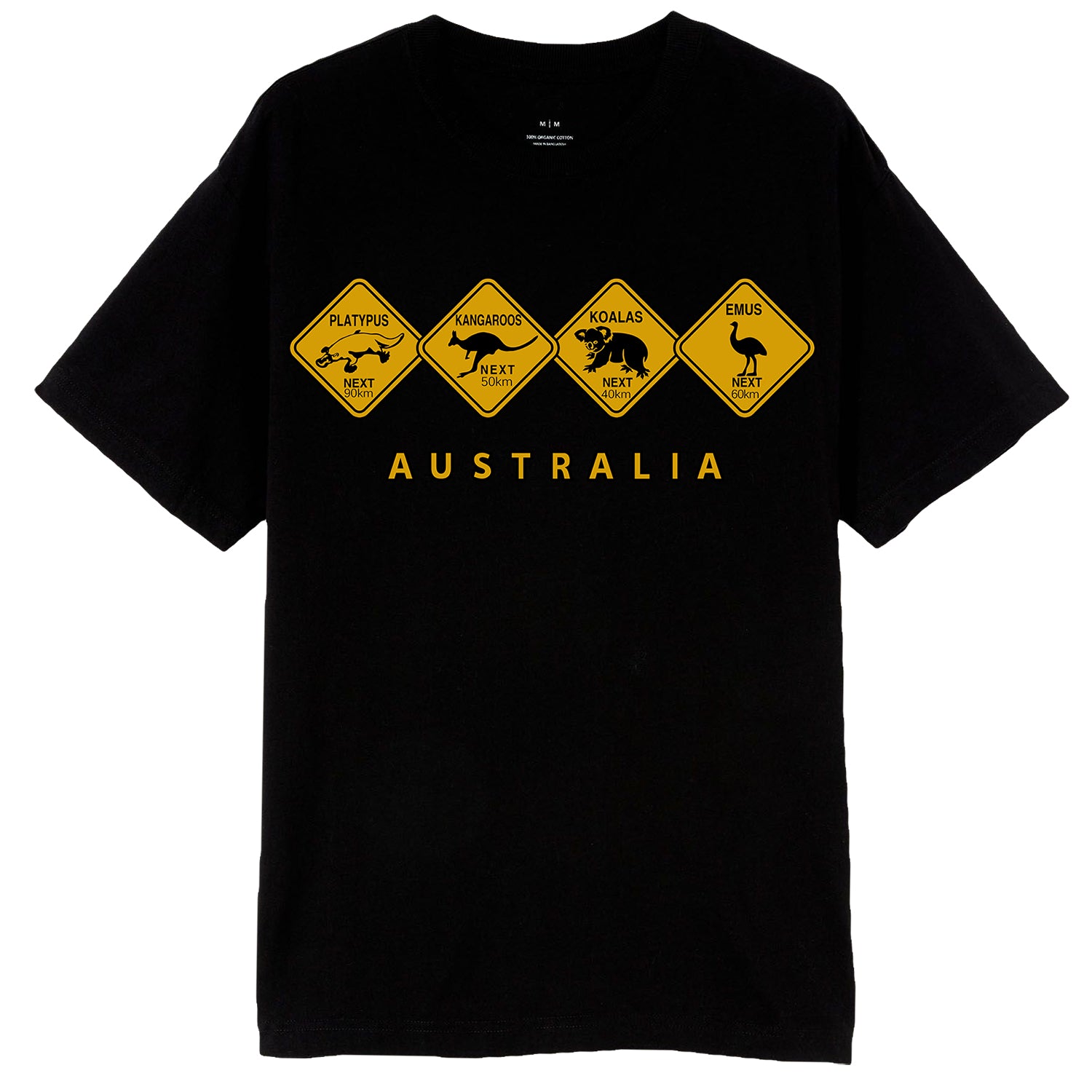 Adult Unisex 100% Cotton T Shirt Australia Wildlife Road Sign Souvenir Tee Tops, Black, 2XL