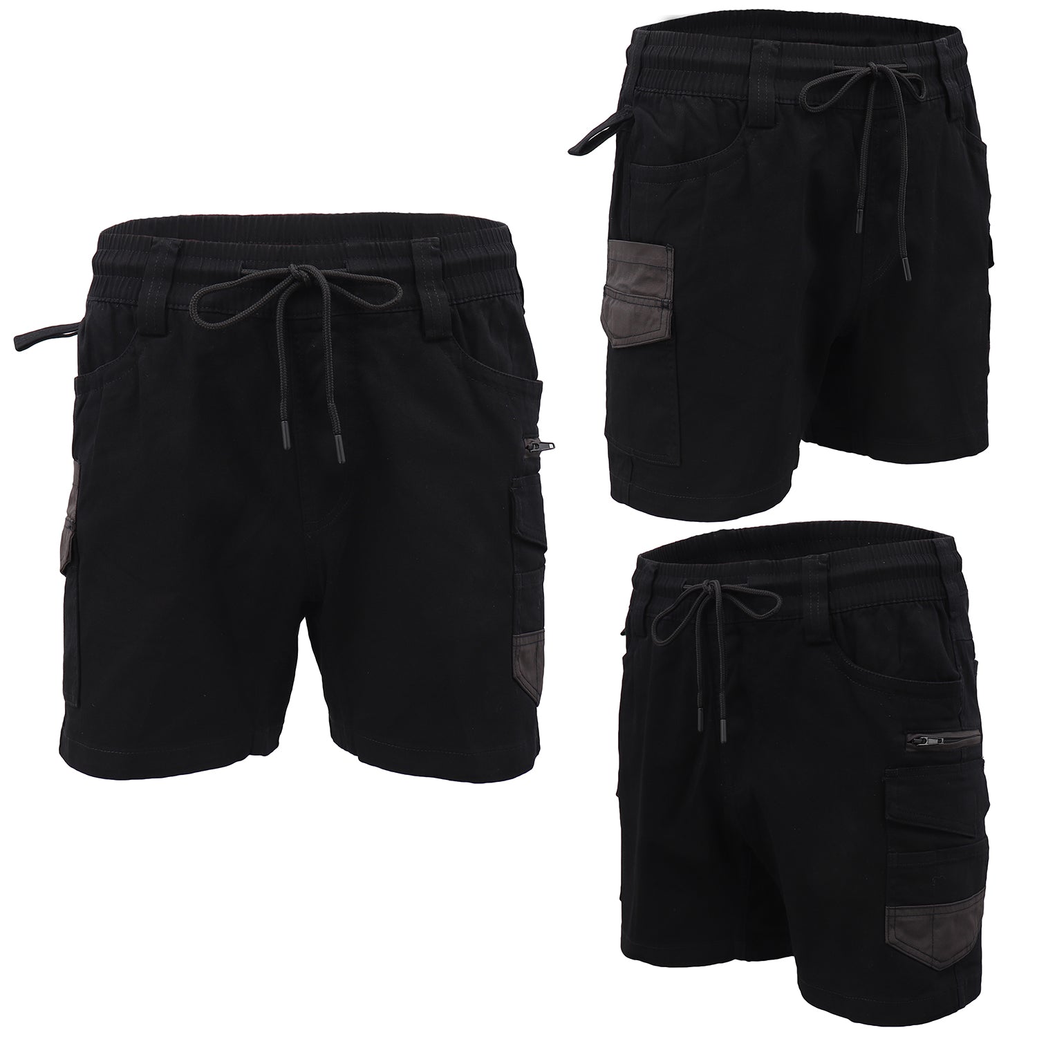 Mens Cargo Cotton Work Shorts 10 Pockets Tradies Utility Pants Workwear Trousers, Black, 32