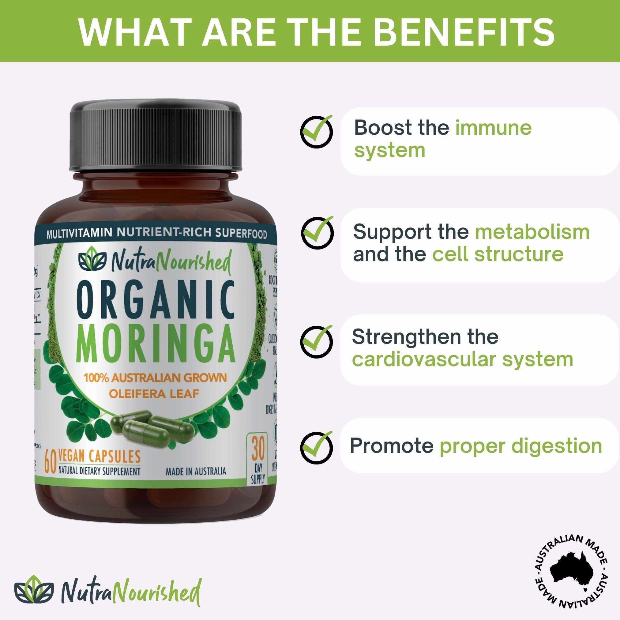 VALUE BUNDLE: Organic Pure Moringa Leaf Capsules - Australian Grown - 2 x 60 Vegan Capsules (2 Months Supply)