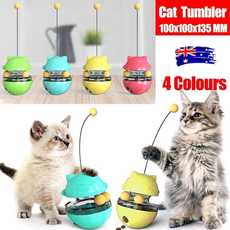 Cat Treat Dispenser Toy Ball Kitten Selfplay Interactive Tumbler Multifunction - Blue