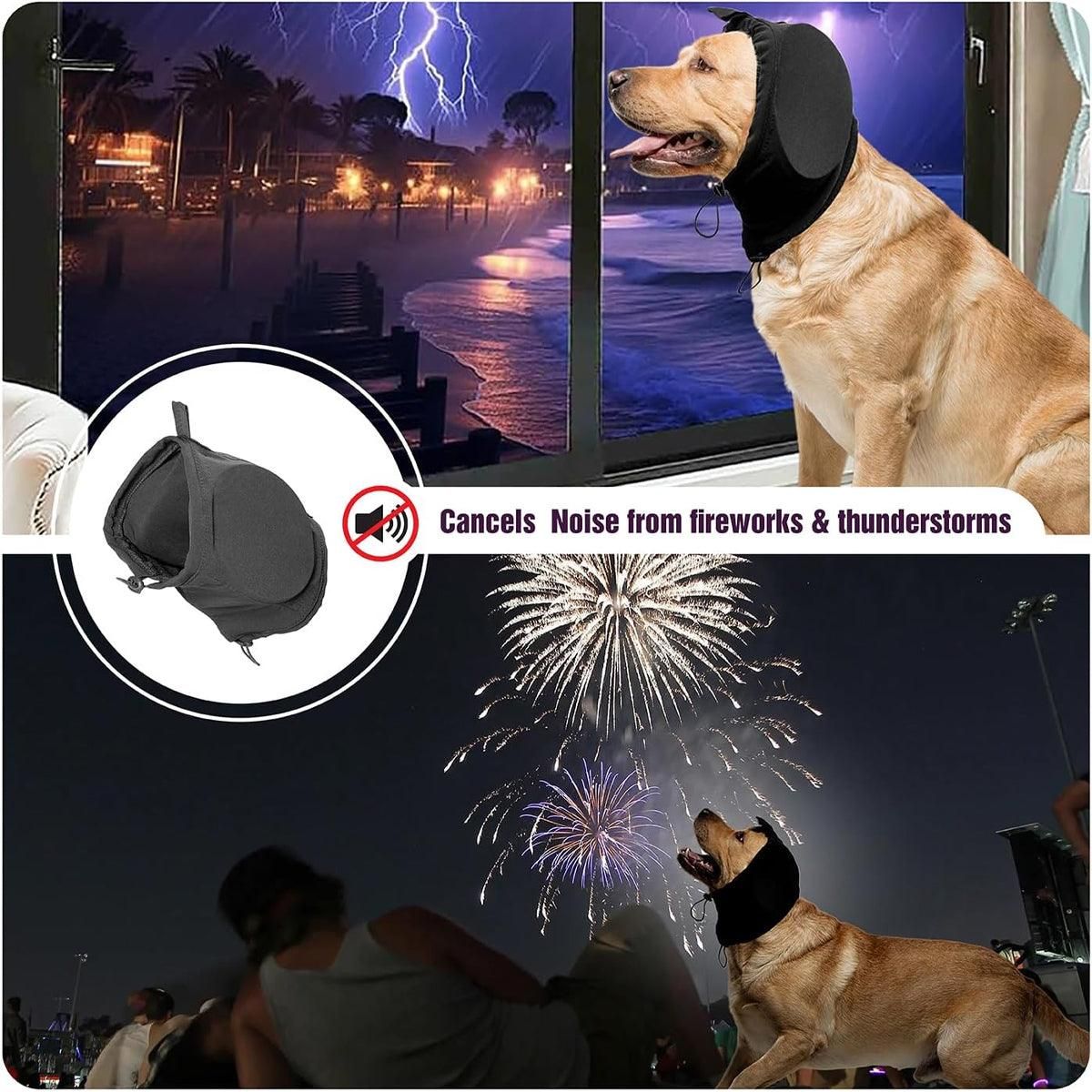 Black Adjustable Dog Ear Muffs Noise Reducing Pet Headwrap Protective Ear Cover - S