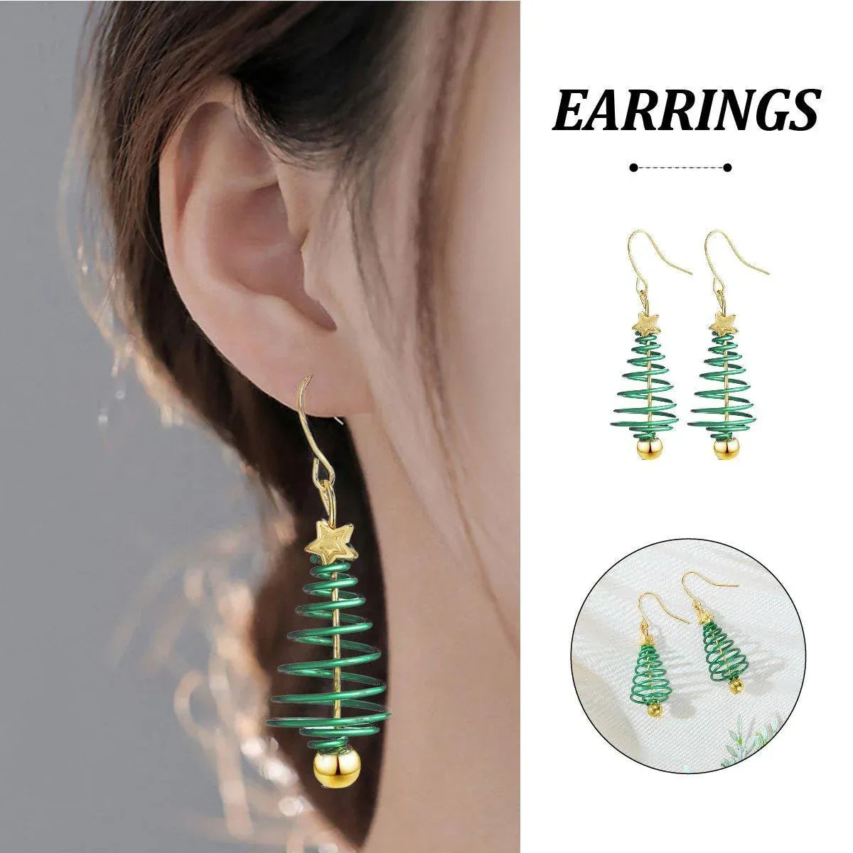 Festive Green Christmas Tree Earrings Holiday Jewelry for Women Gift Accessory