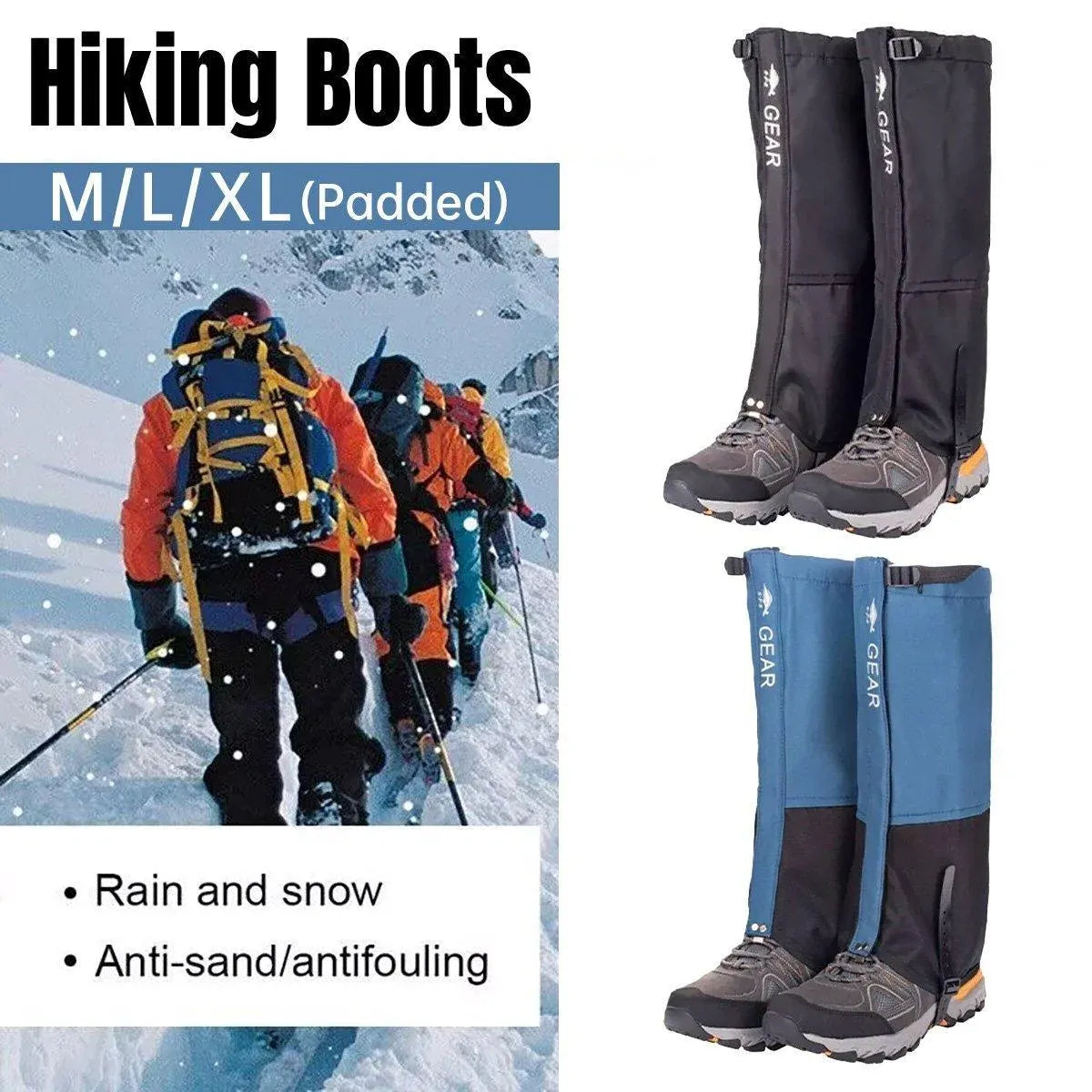 Waterproof Gaiters Snowproof Sandproof Leg Cover Hiking Skiing Outdoor Gear - Black-L