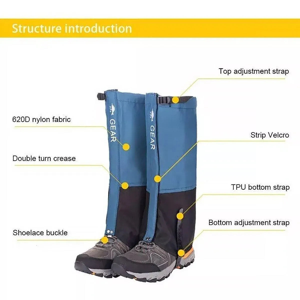 Waterproof Gaiters Snowproof Sandproof Leg Cover Hiking Skiing Outdoor Gear - Black-L