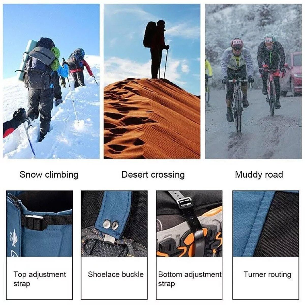 Waterproof Gaiters Snowproof Sandproof Leg Cover Hiking Skiing Outdoor Gear - Blue-XL