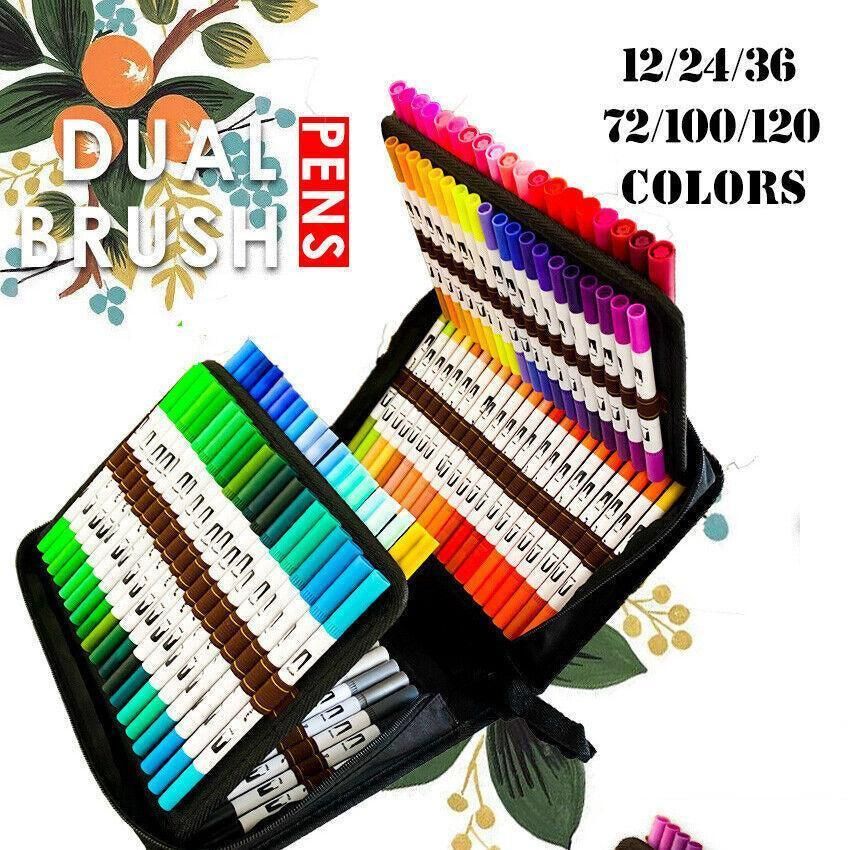 12-120 Watercolor Brush Pen Set Artist Sketch Marker - White-120 Colours