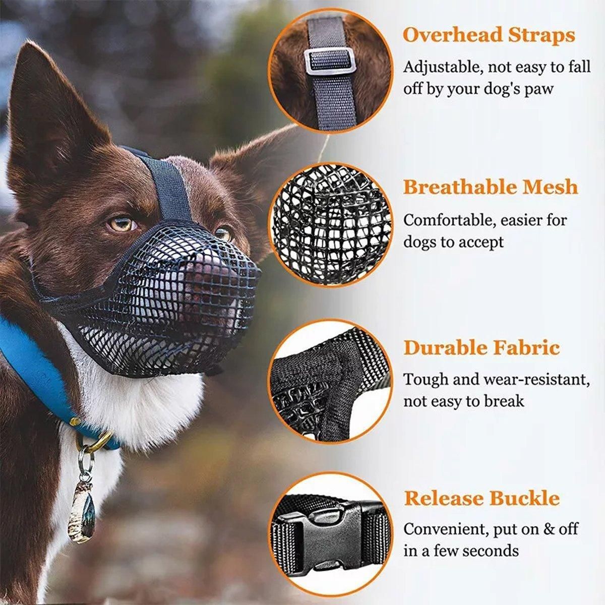 2PCS Adjustable Mesh Pet Dog Muzzle Mask Mouth Cover No Bite Strap Mouth Cover - Black-M