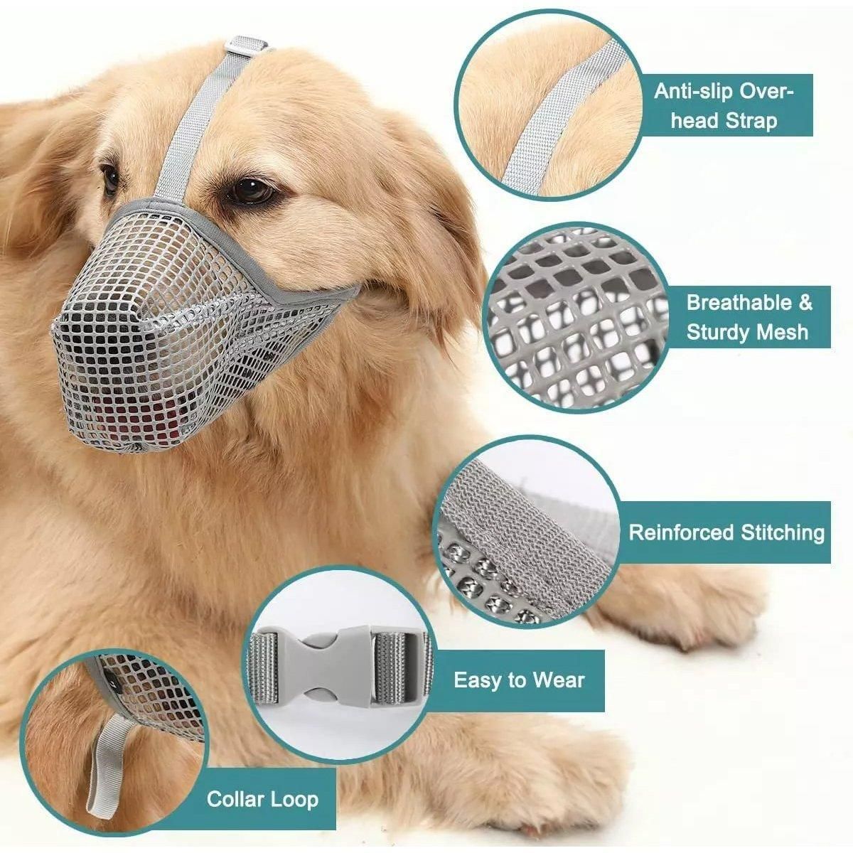 2PCS Adjustable Mesh Pet Dog Muzzle Mask Mouth Cover No Bite Strap Mouth Cover - Black-M