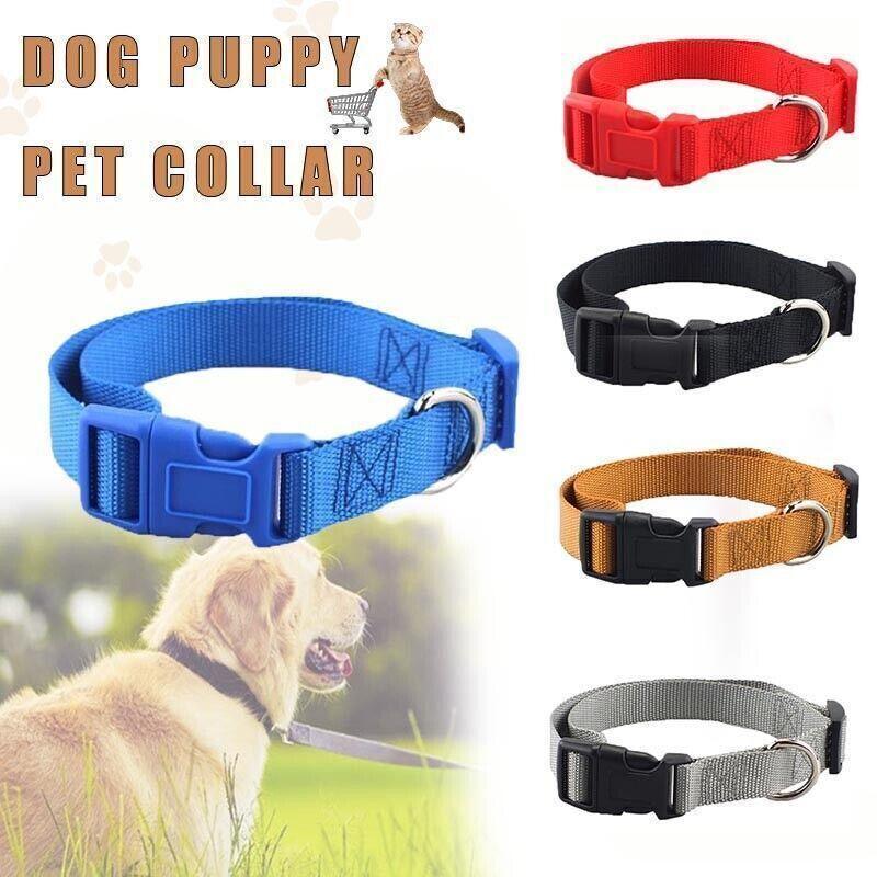 L Size Dog Puppy Pet Collar Adjustable Nylon Toy Large Pink Blue Red Black - Black