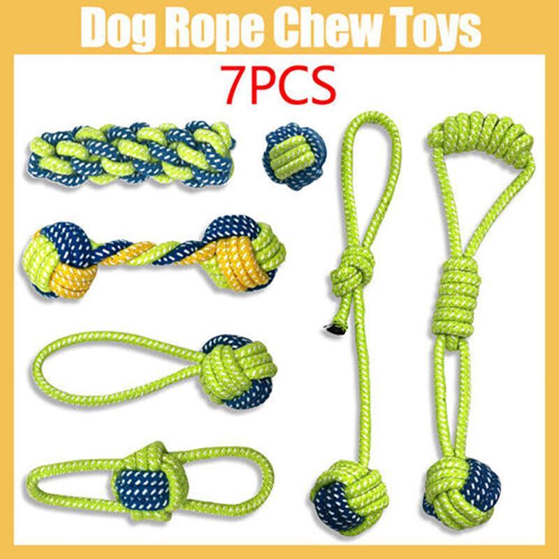 7PCS Dog Rope Chew Toys Set Cotton Knot Balls Puppy Teething Tug Training Toy