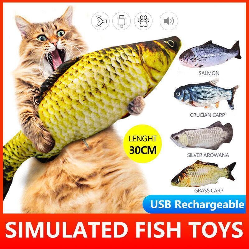 Electric Dancing Fish Kicker Cat Toy Wagging Realistic Moves Usb Rechargeable Au - Grass Carp