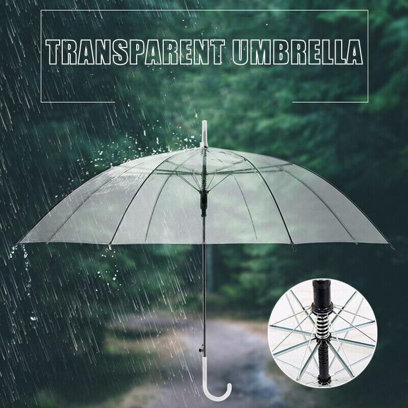 Clear Transparent Umbrella Long Handle Auto Open PVC Rain Parasol 71cm
