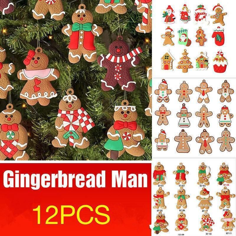 12X Gingerbread Man Xmas Tree Ornament Gift Party Hanging Pendants Window Decor - Window Decor-jbr7