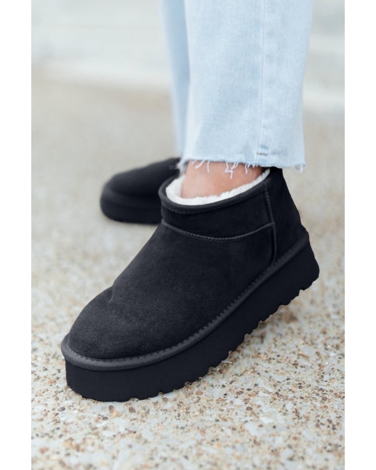 Black Faux Fur Lined Suede Ankle Snow Boots - 40 EU