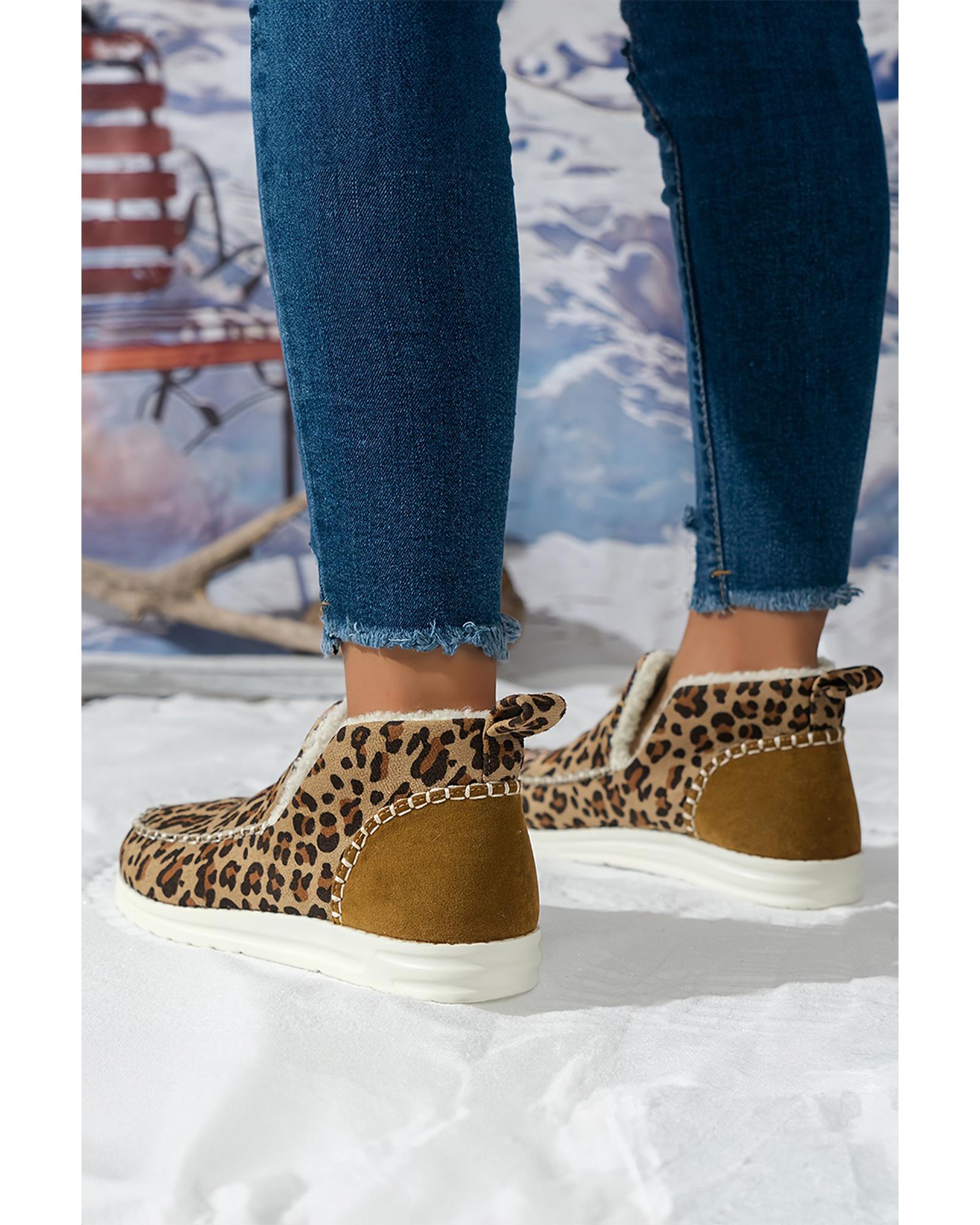 Brown Leopard Print Ankle Patched Flat Winter Fur Boots - 37 EU