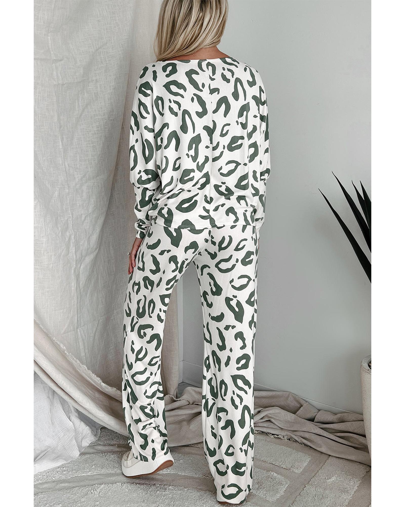 Beige Leopard Animal Print Long Sleeve and Pants Loungewear Set - S