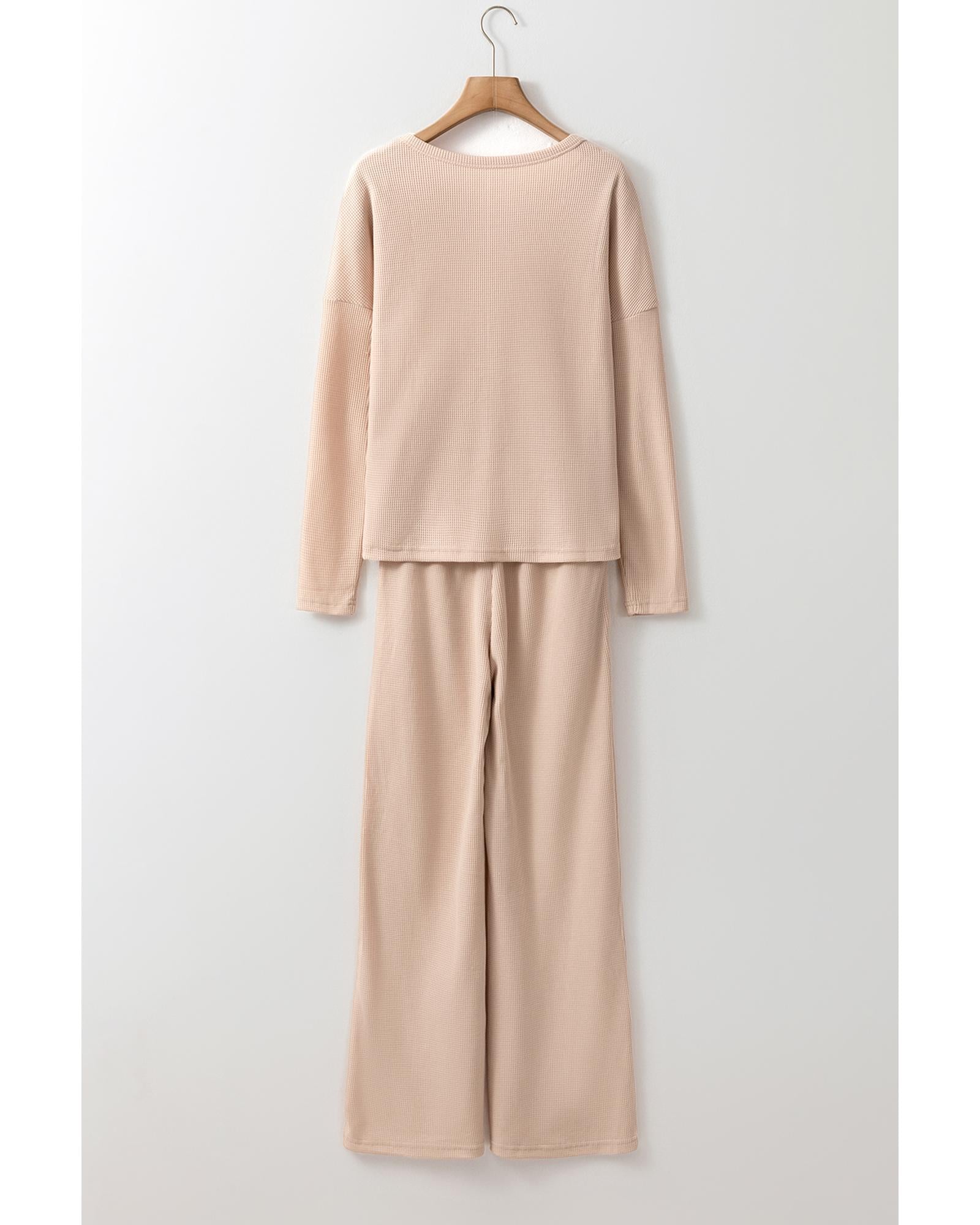 Parchment Textured Long Sleeve T Shirt and Pants Lounge Set - M