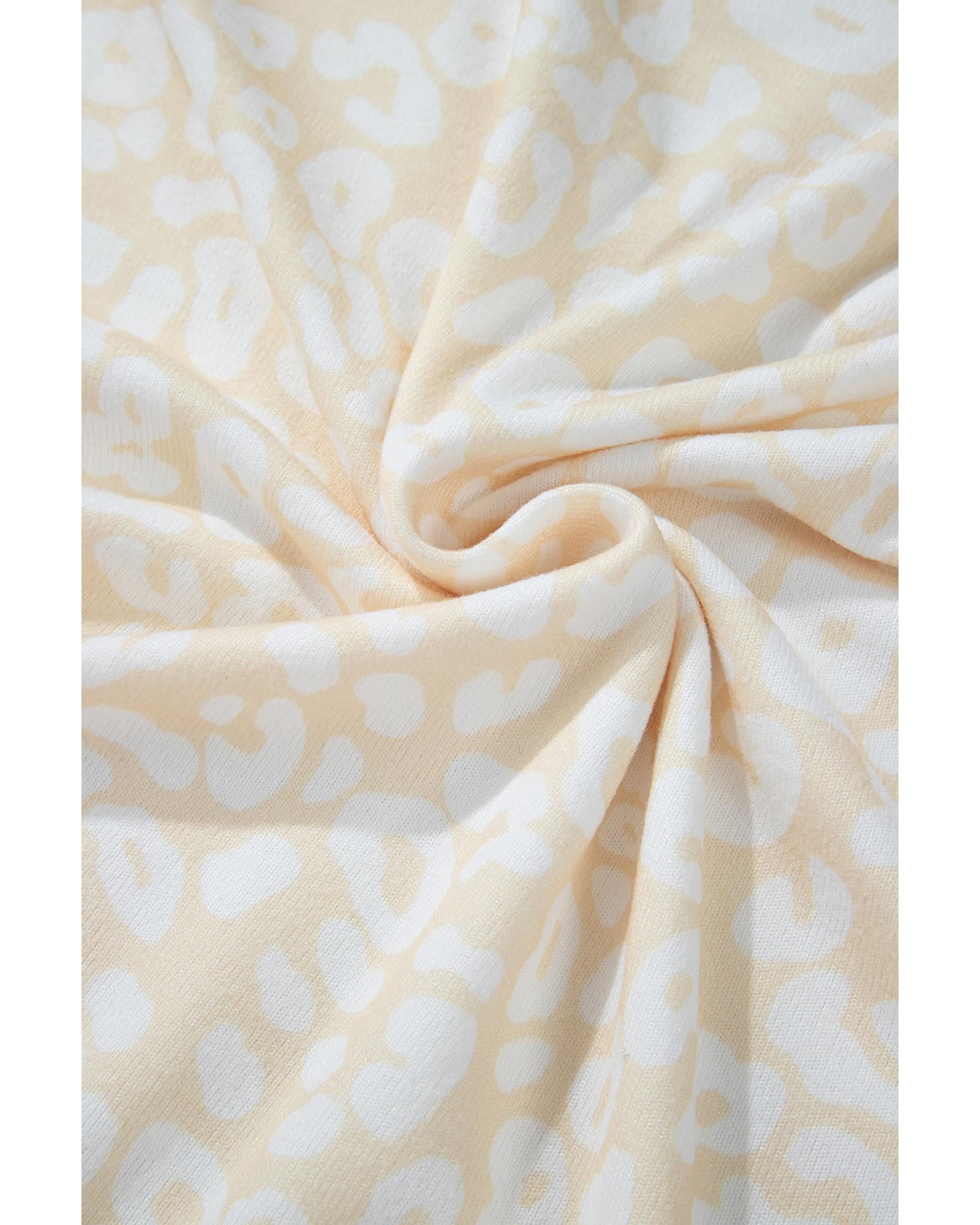 White Cheetah Print Two Piece Loose Fit Cozy Loungewear - L