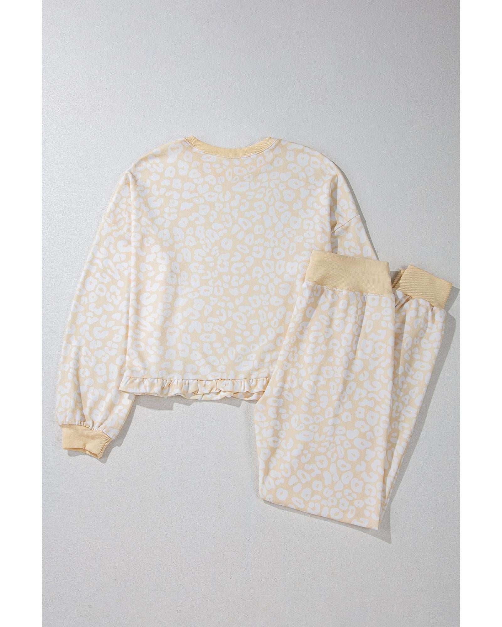 White Cheetah Print Two Piece Loose Fit Cozy Loungewear - L