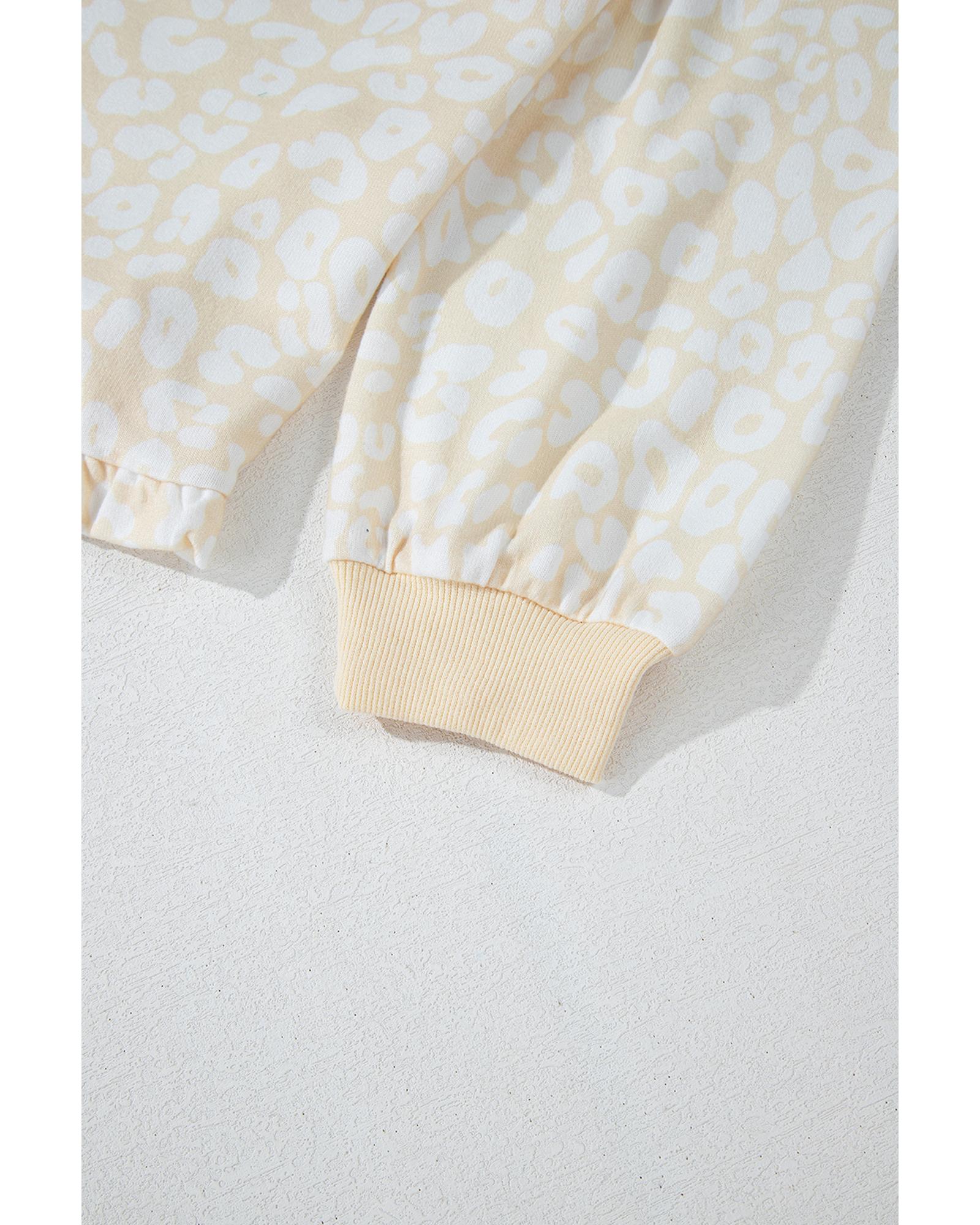 White Cheetah Print Two Piece Loose Fit Cozy Loungewear - L