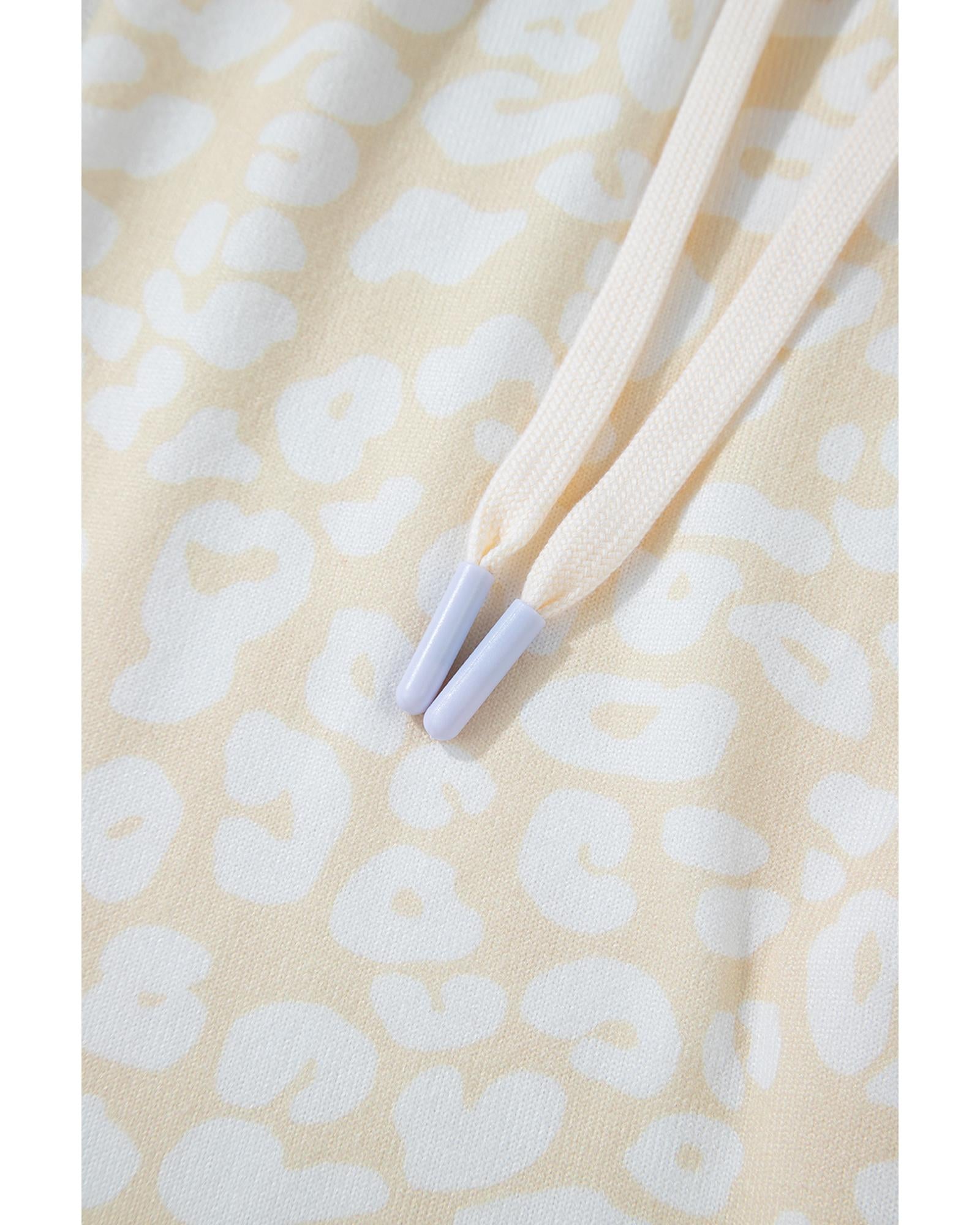 White Cheetah Print Two Piece Loose Fit Cozy Loungewear - M