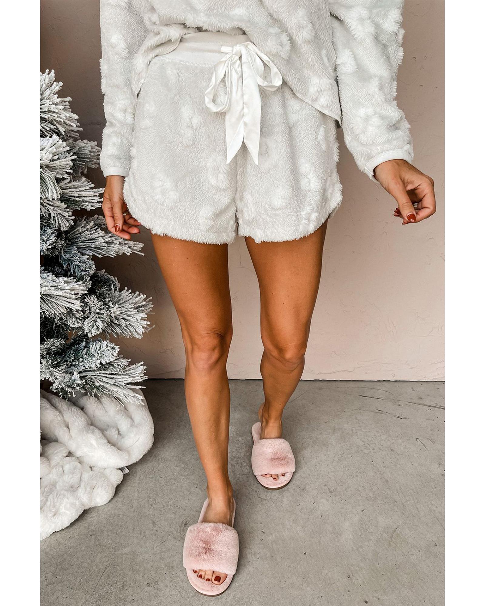 Light Grey Textured Leopard Fleece Loose Two Piece Lounge Set - M