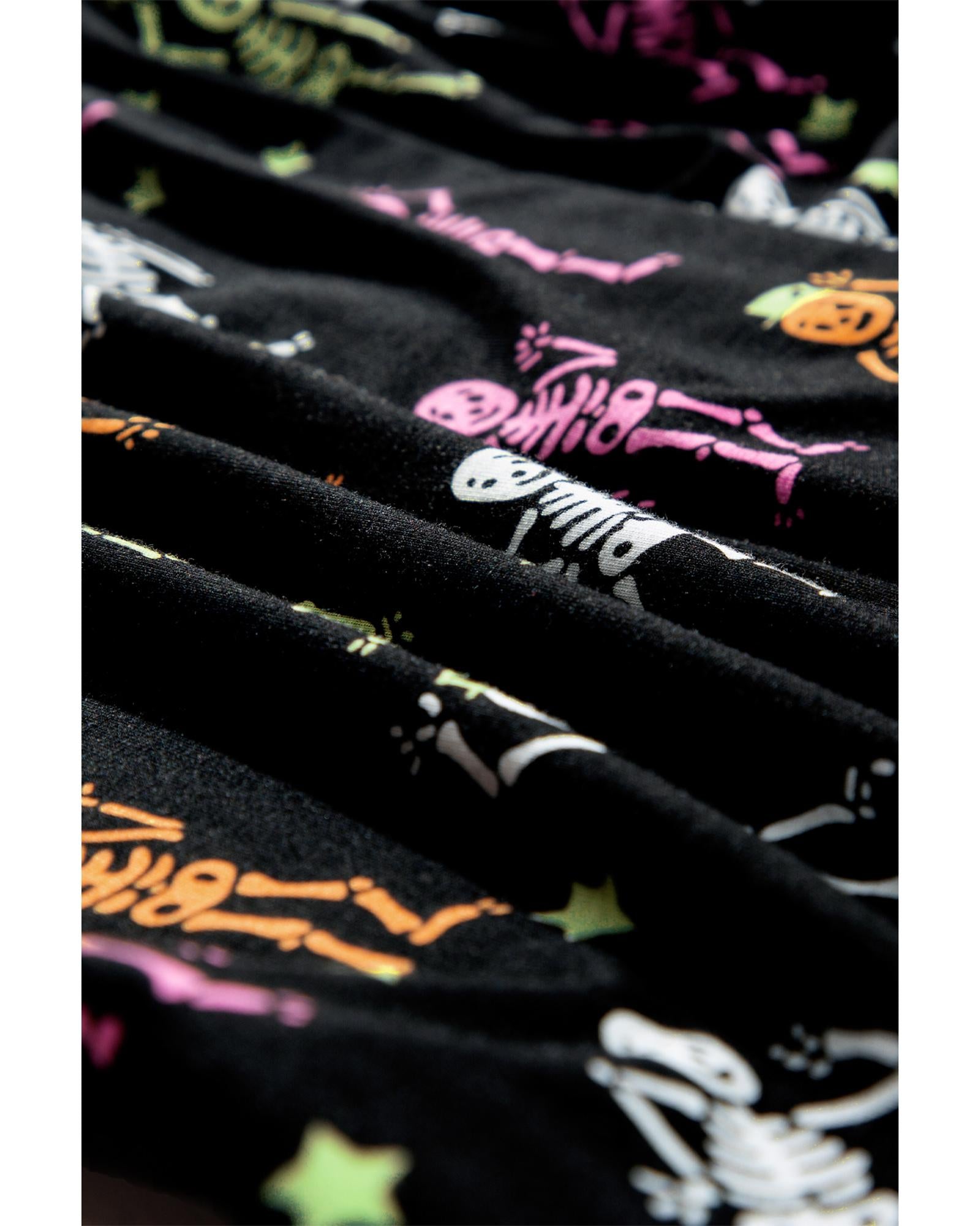 Black Halloween Pattern Short Sleeve Shirt Pajama Set - M