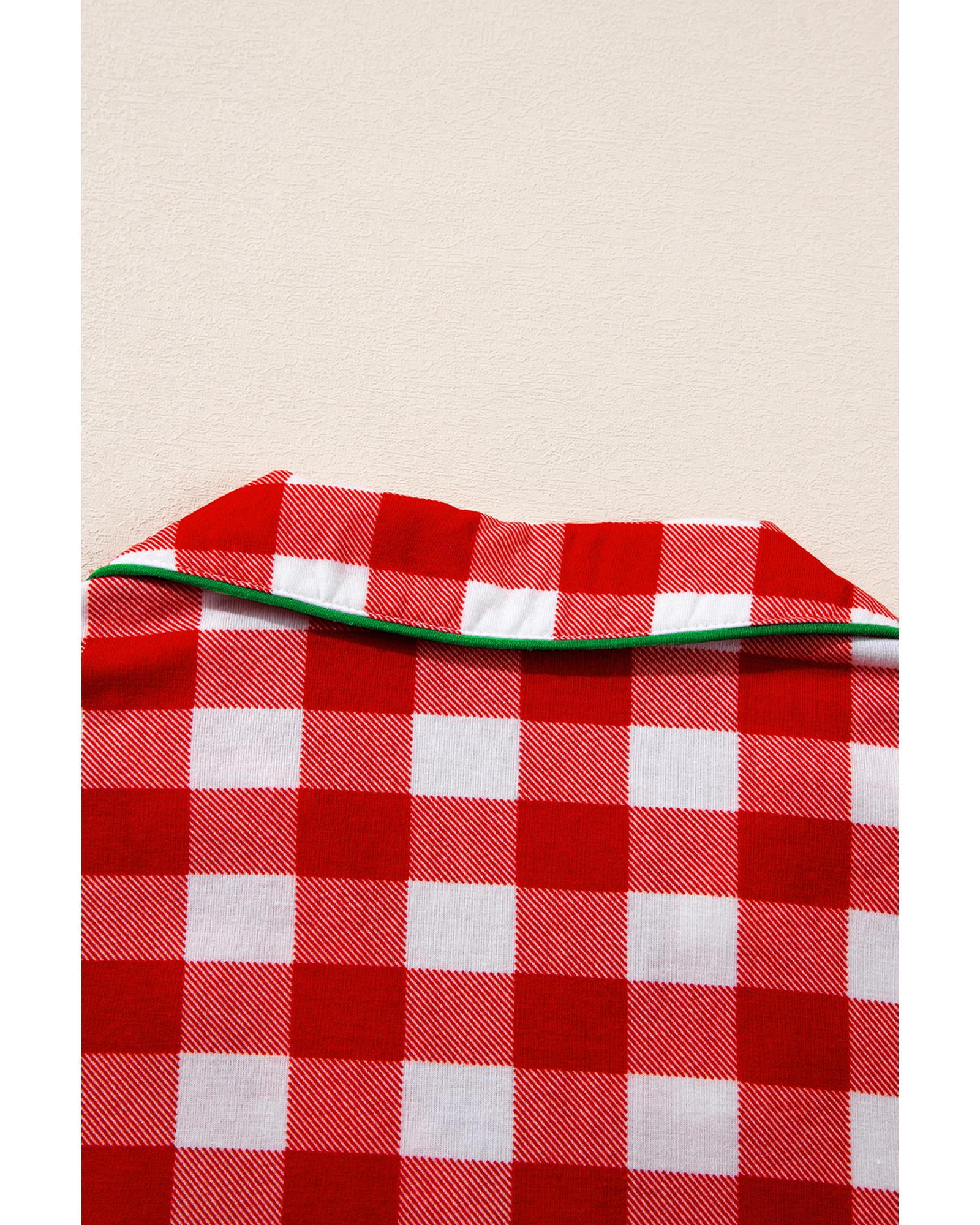 Fiery Red Christmas Plaid Print Shirt and Pants Pajama Set - L