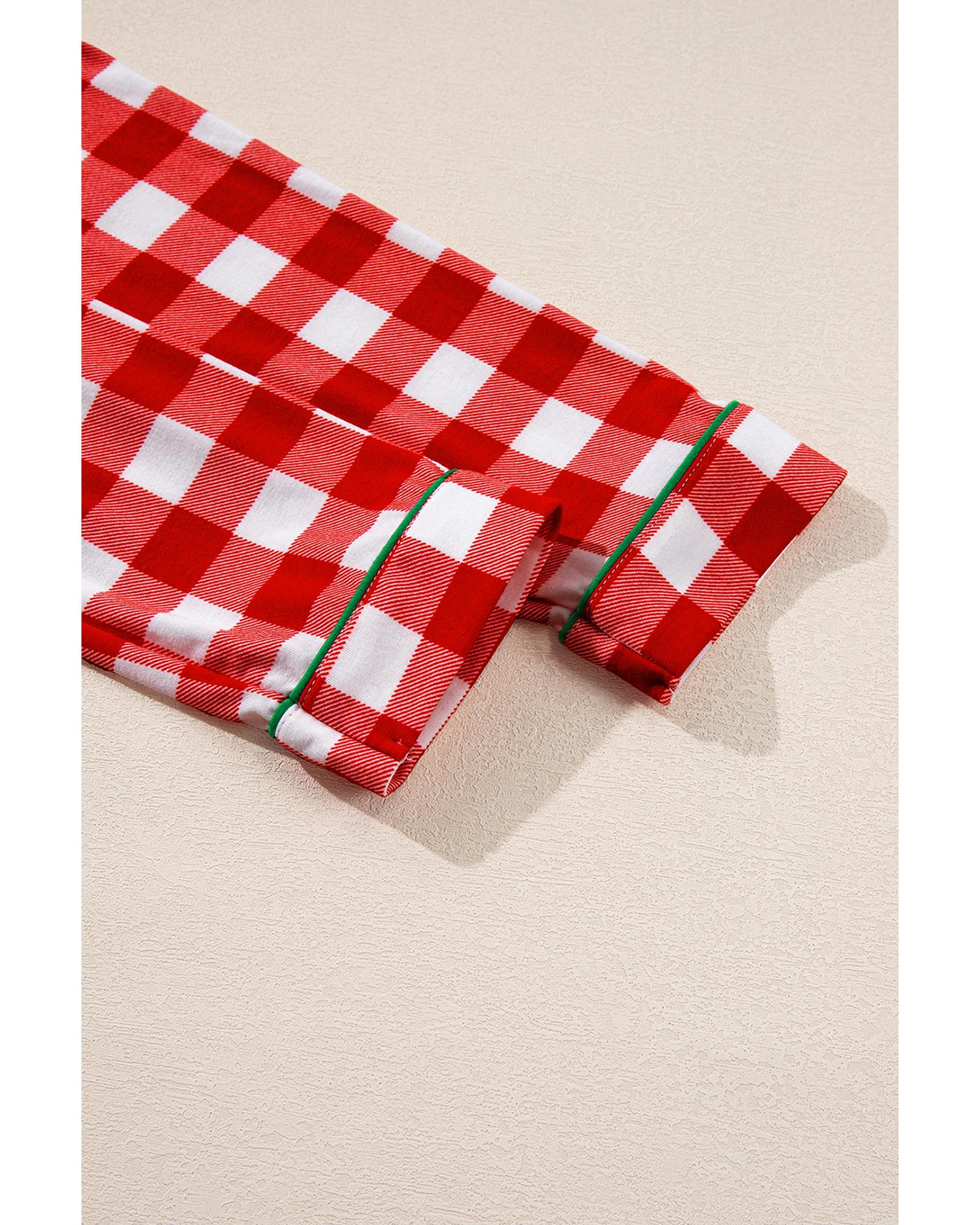 Fiery Red Christmas Plaid Print Shirt and Pants Pajama Set - M