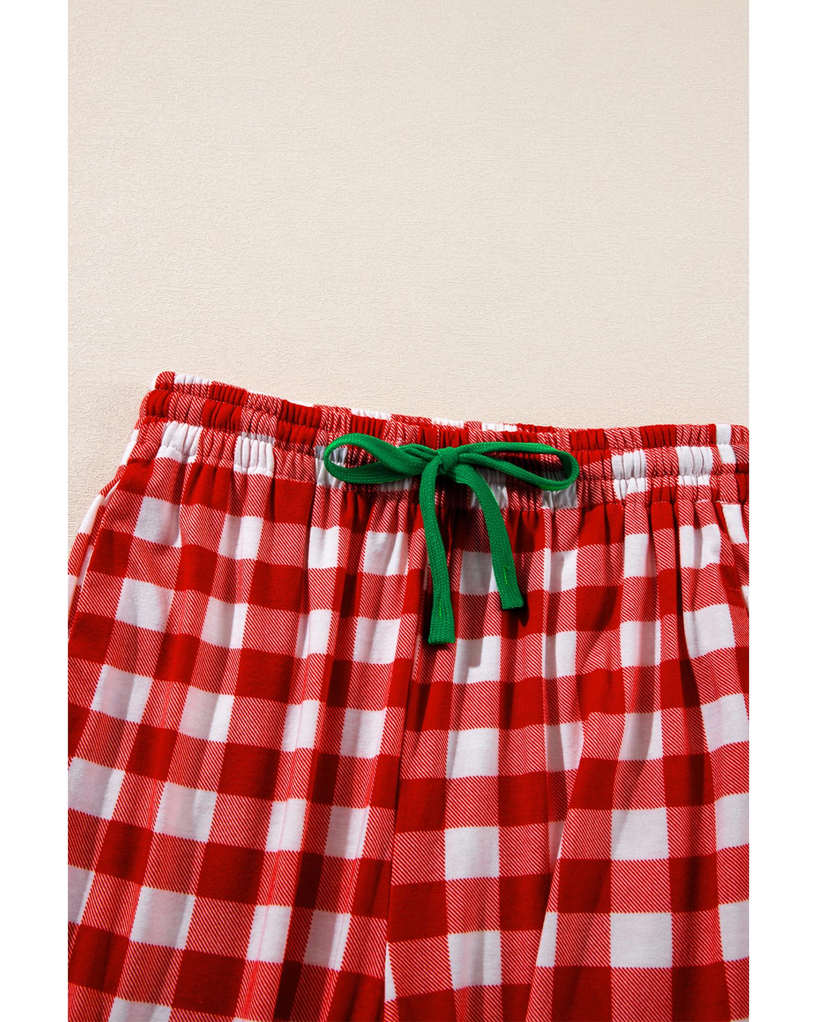 Fiery Red Christmas Plaid Print Shirt and Pants Pajama Set - M