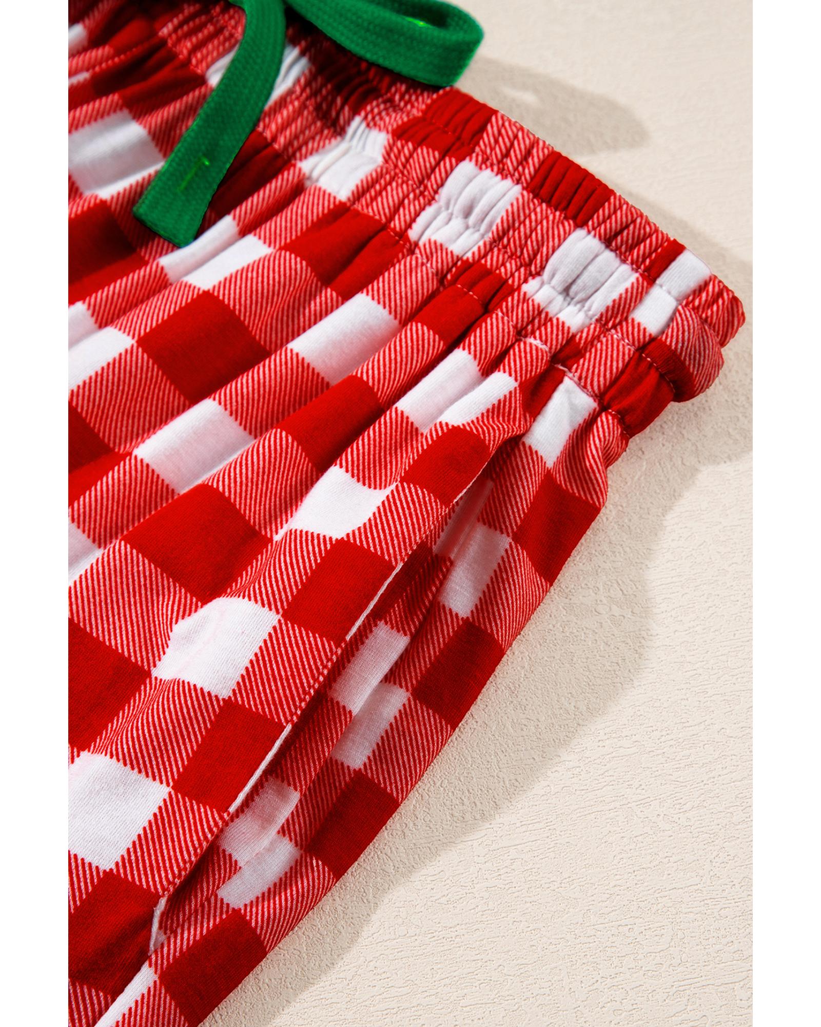 Fiery Red Christmas Plaid Print Shirt and Pants Pajama Set - M