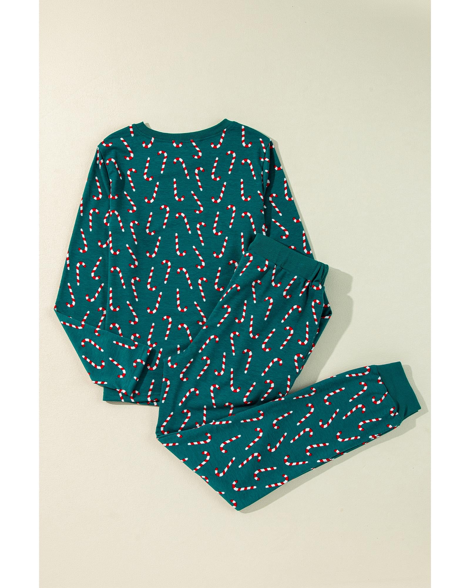 Green Christmas Candy Cane Printed Top and Pants Lounge Set - S