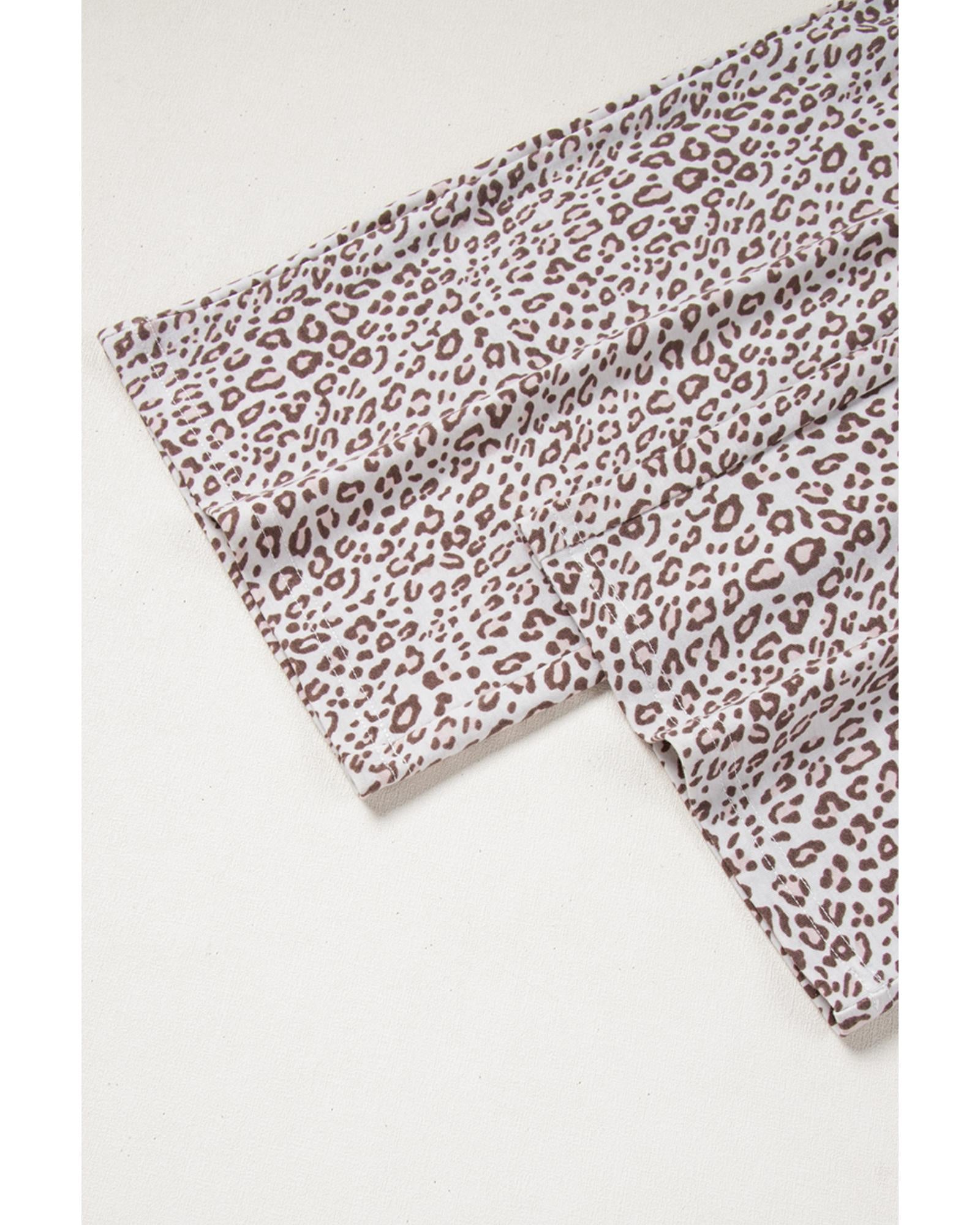 White Leopard Print Long Sleeve and Pants Pajamas Set - M