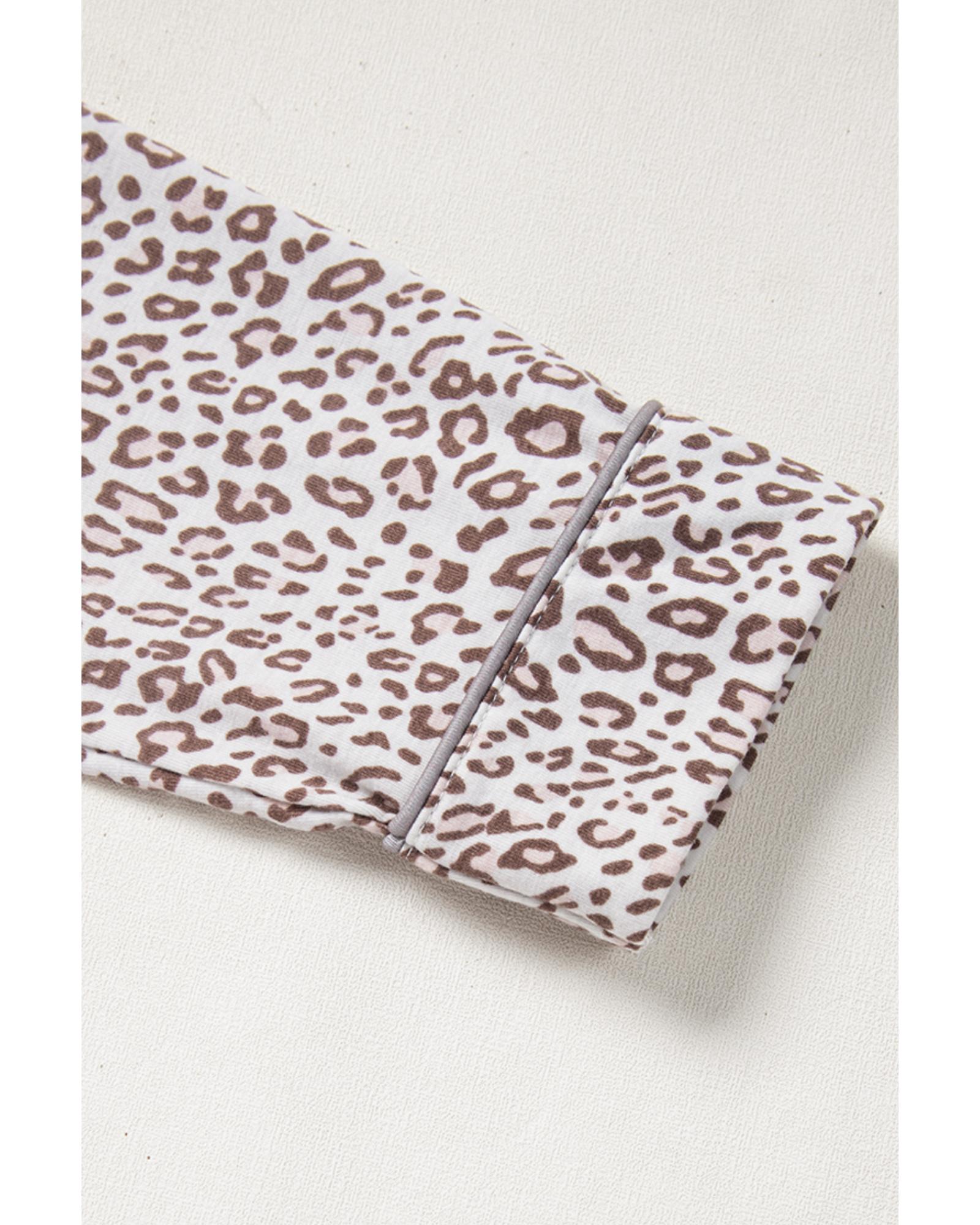 White Leopard Print Long Sleeve and Pants Pajamas Set - M