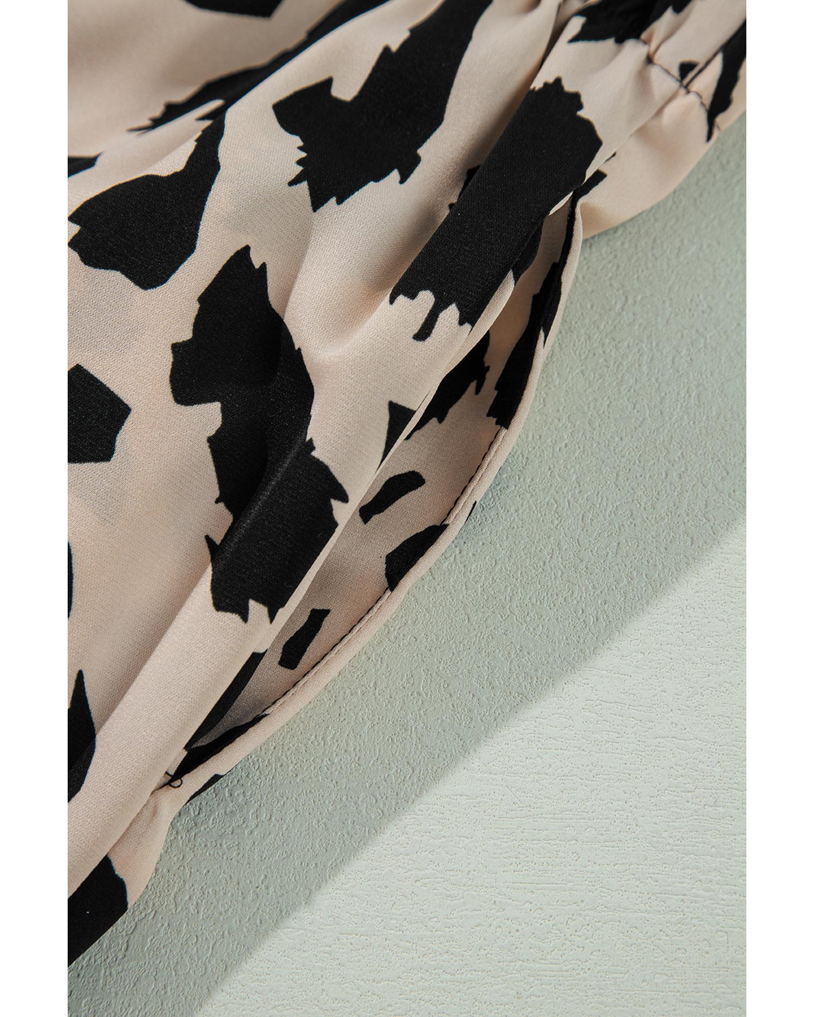 Khaki Cheetah Contrast Trim Loose Fit Two Piece Sleepwear - S