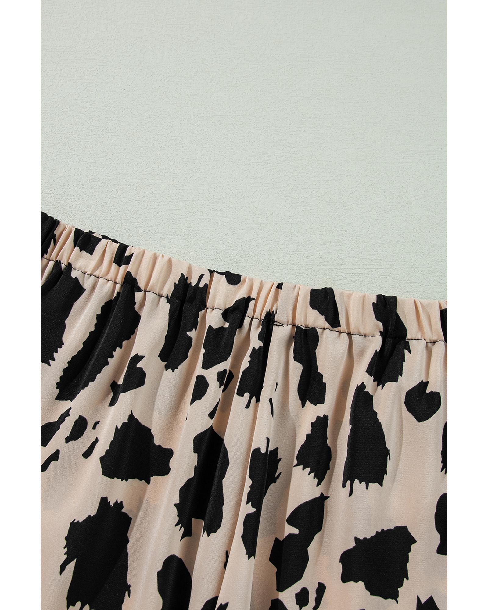 Khaki Cheetah Contrast Trim Loose Fit Two Piece Sleepwear - S