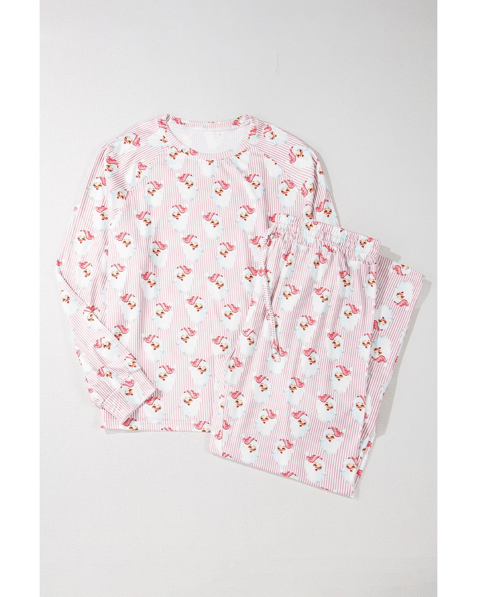 Pink Santa Claus Striped Print Loose Fit Two Piece Lounge Set - 2XL