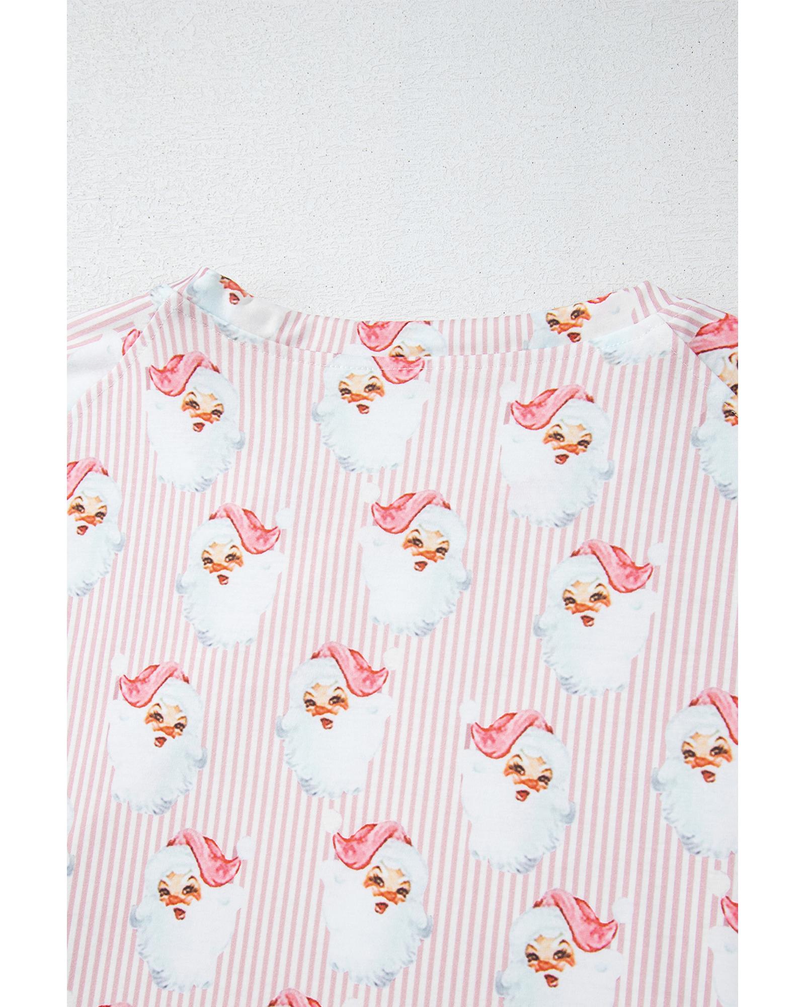 Pink Santa Claus Striped Print Loose Fit Two Piece Lounge Set - 2XL