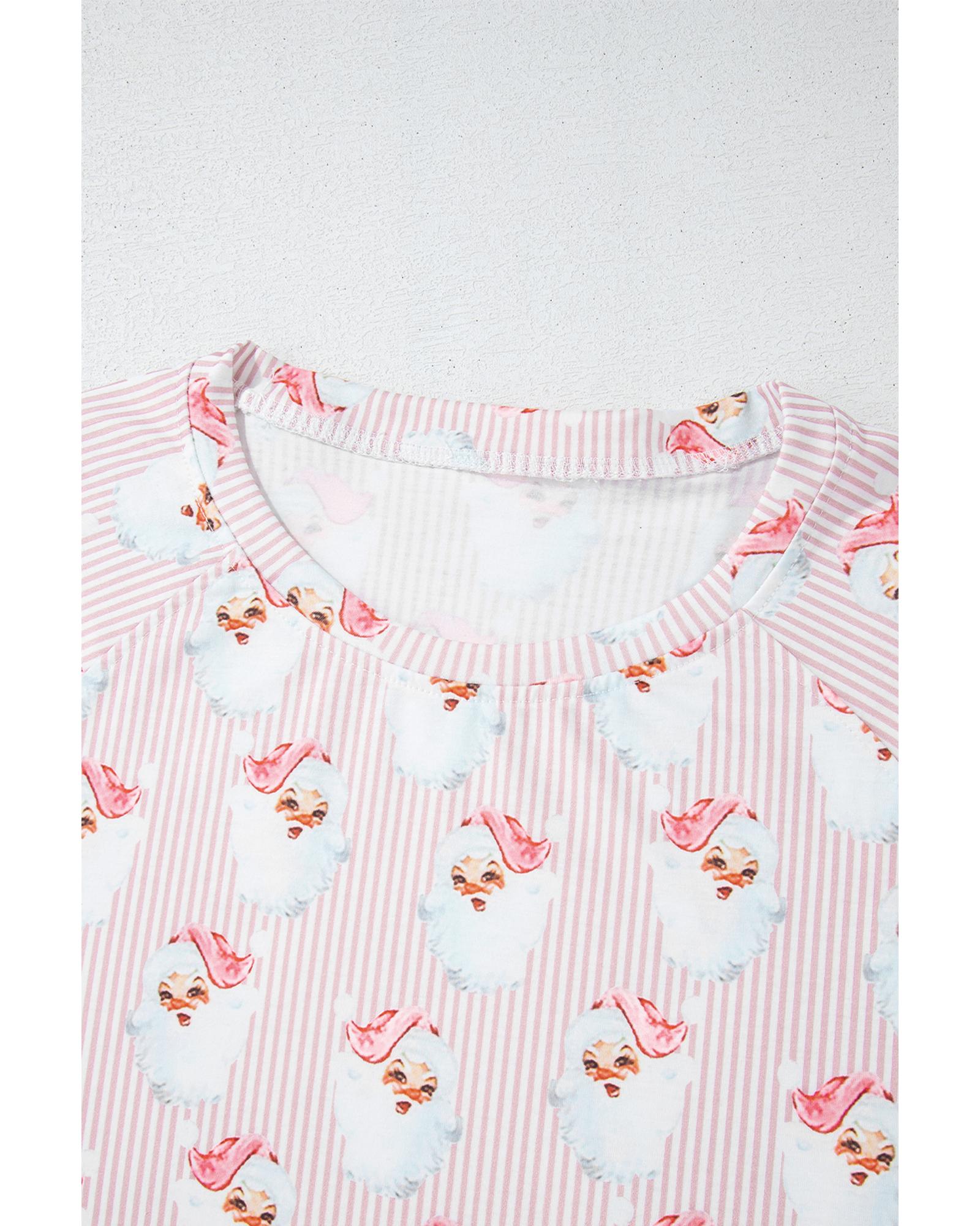 Pink Santa Claus Striped Print Loose Fit Two Piece Lounge Set - 2XL